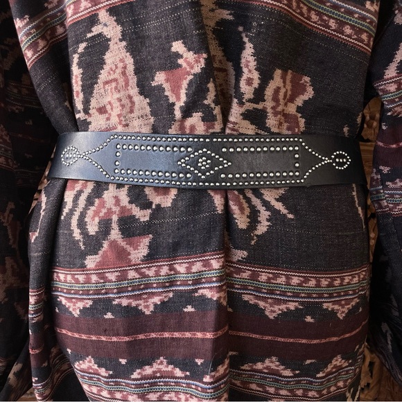 Fossil Vintage Western Black Studded Leather Belt with Ornate Silver Buckle - Picture 6 of 6